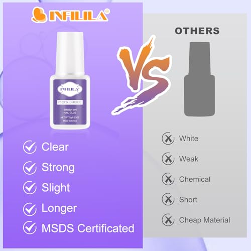 NXJ INFILILA Professional Brush-On Nail Glue for Press-Ons, 3x7ml