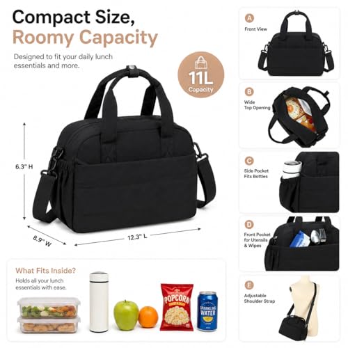 Stylish Quilted Lunch Bag for Women - Insulated Tote with Shoulder Strap