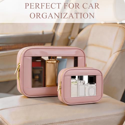 Pink 2-Piece Clear Makeup Bags Set - Waterproof TSA Approved