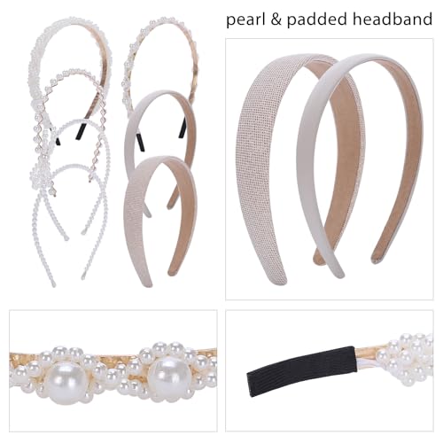 Candygirl 7 Pcs White Pearl Headbands for Women - Elegant Hair Accessories