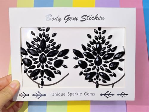Black Rhinestone Body Gems Sticker for Festival Halloween Makeup & Body Art