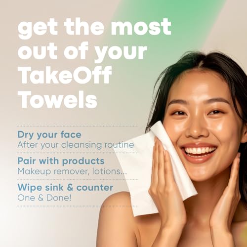 Takeoff Disposable Face Towels, 150 Count - Ultra Soft Compostable Wipes