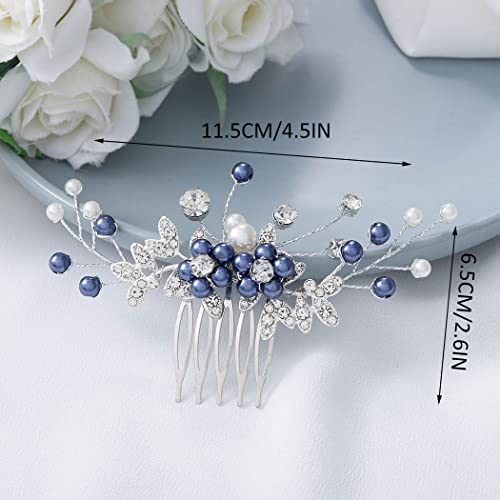 Blue Pearl Bridal Hair Comb - Wedding Hair Accessory for Women & Girls