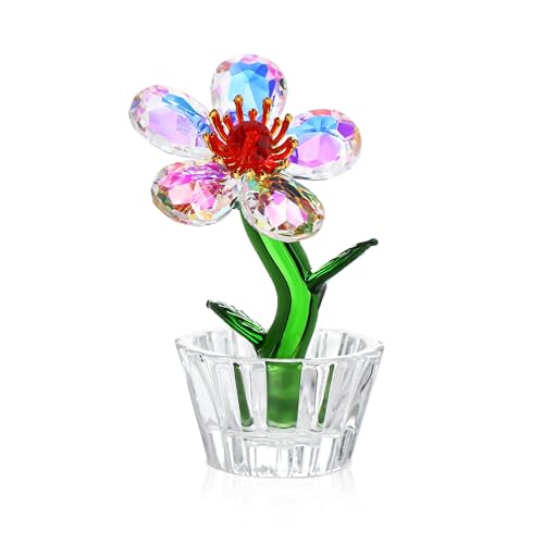 Crystal Peach Blossom Mini Ornament - Handcrafted Glass Flower Decor