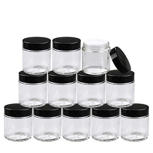 Encheng 4 oz Clear Glass Jars with Black Lids - 12 Pack, Cosmetic Storage & DIY Containers