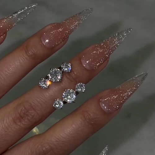 BABALAL Extra Long Stiletto Glitter Press-On Nails - Pink & Nude, 24Pcs, Model BNDa01-03