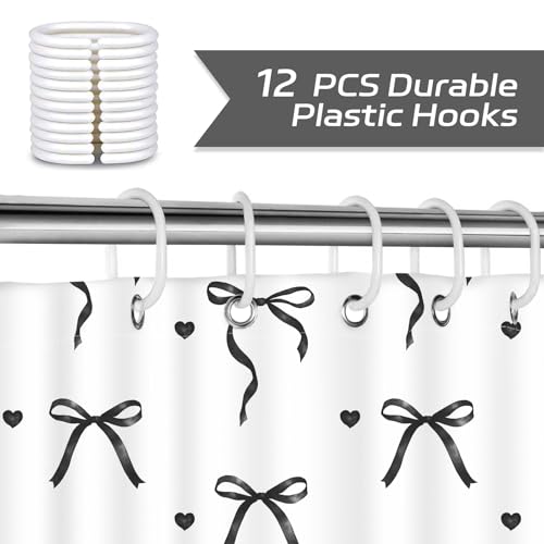 Dazzlewall Black Bow Shower Curtain - 72x72 in, Water-Resistant, Easy Install