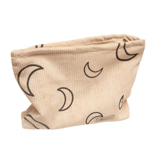 Beige Corduroy Moon Makeup Bag - Cute Boho Pouch for Teens
