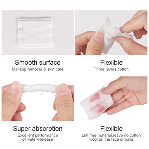 Cotton Pads, Facial Lip & Eye Makeup Remover Pads,100% Pure Cotton Effective Cosmetic Cotton Squares,Hypoallergenic, Lint-Free(222PCS)
