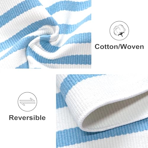 Hand-Woven Cotton Striped Front Door Mat 24"x35" - Washable Rug