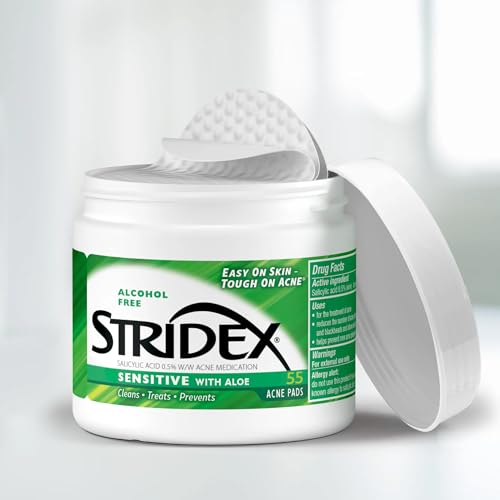 Stridex Sensitive Acne Pads with Aloe, Alcohol-Free, 55 Count (Pack of 2)