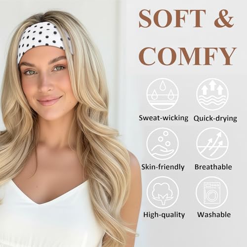 Vintage Polka Dot Headbands for Women - 16 Pack Non-Slip Elastic Hair Accessories