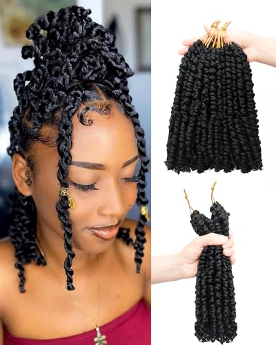 Youjare 10 Inch Passion Twist Crochet Hair Extensions - 8 Packs, 1B, Pre-Looped, Boho Protective Style