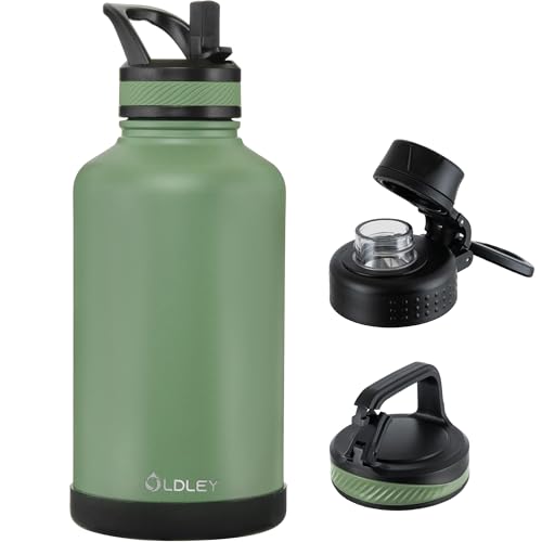OLDLEY 64 oz Insulated Water Bottle with 3 Leak-Proof Lids - Army Green