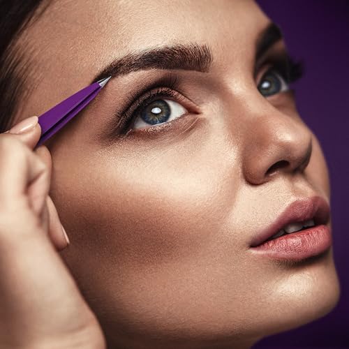 By MILLY Purple Pointed Tweezers - Precision Stainless Steel for Eyebrows & Ingrown Hair