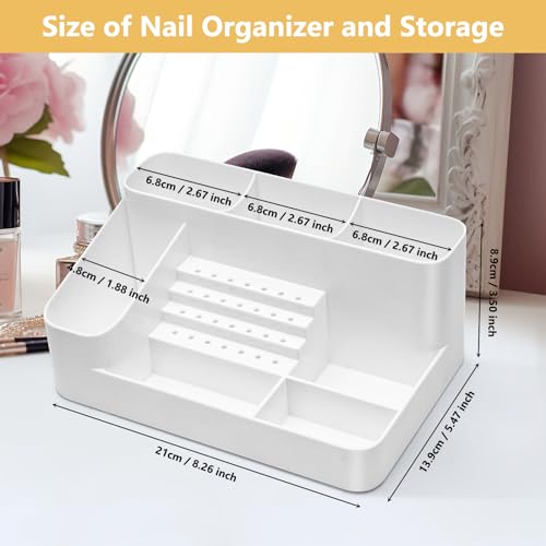 White CGBE Nail Drill Holder with 28 Holes & Storage Compartments