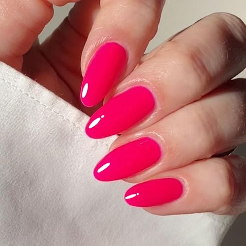Glamermaid Hot Pink Press-On Nails Medium Almond Rose Fake Nails - Amusing Temptation