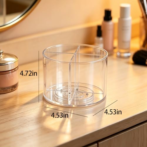HALAGAS Round 6in Acrylic Makeup Brush Holder, 4-Slot 360° Rotating Organizer