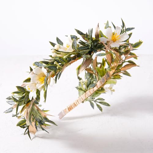 Beige Fairy Flower Crown Headband Handmade Bohemian Floral Headpiece for Weddings & Events