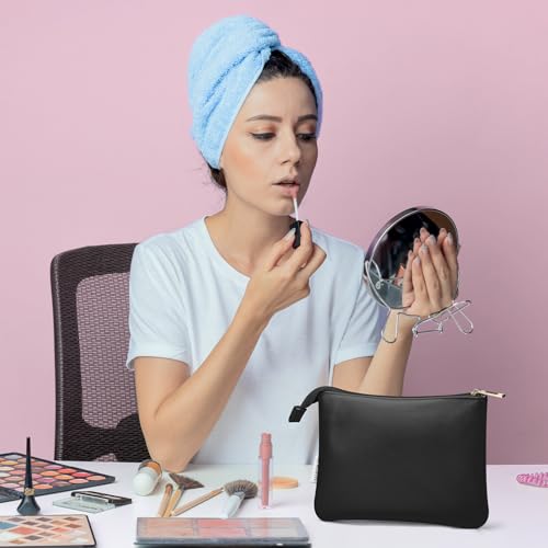 Leather Makeup Bag for Purse - Compact Cosmetic Organizer, Travel Friendly