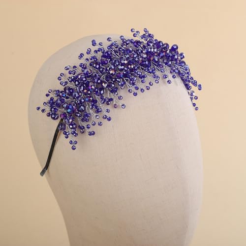 Blue Rhinestone Beaded Hair Crown Tiara for Brides