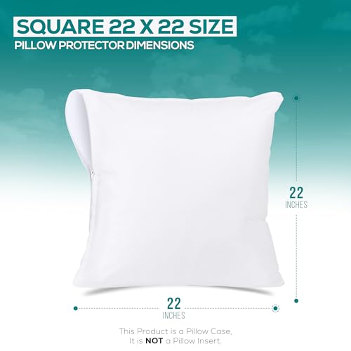 Set of 2 Waterproof Pillow Protectors with Zipper, 22x22 inches