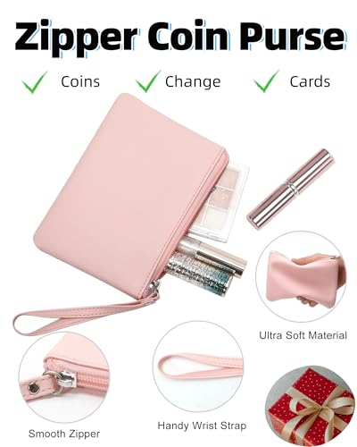SeBUCUOO Pink 4.5 x 6.5 Leather-Style Coin Purse Wristlet – Clutch Stadium Approved Makeup Bag
