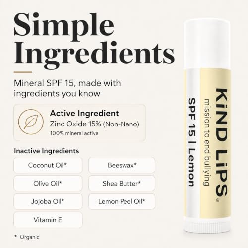 Kind Lips Organic Lip Balm SPF 15 - Natural Mineral Sun Protection, 3 Pack