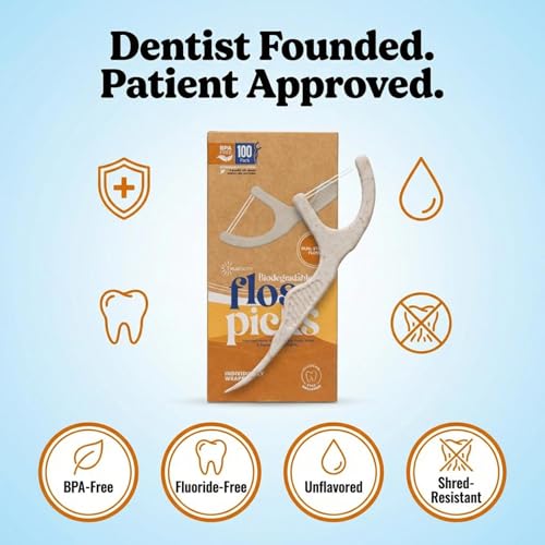 Trueocity Biodegradable Dental Floss Picks – 100ct Eco-Friendly, Strong, Unflavored