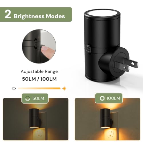 L LOHAS LED Amber Night Light - Dimmable, Rotatable, Plug-in, 2-Pack
