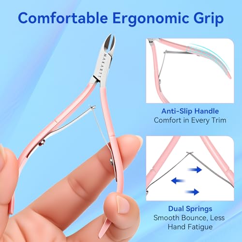 Makartt Pink Cuticle Nipper 7mm 2-Pack Pink Ergonomic Full-Jaw - Pink Cuticle Nippers 2 Pack
