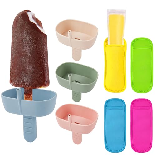 AODISTUCE Silicone Popsicle Holders Set with Neoprene Sleeves - 8 Pack, No Drip Design for Kids
