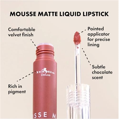 Italia Deluxe Matte Liquid Lipstick - Comfortable Velvet Finish, 12 Shades