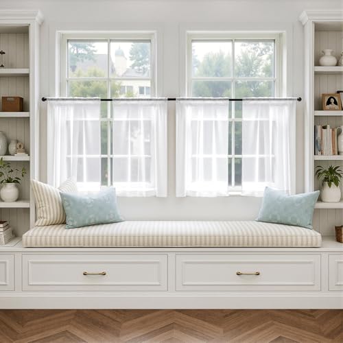 MIULEE White Sheer Curtains - Light Filtering Drapes, 4 Panels, 42x36 Inches