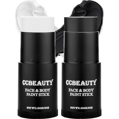 CCBeauty White & Black Face Body Paint Stick - Waterproof SFX Makeup for Halloween