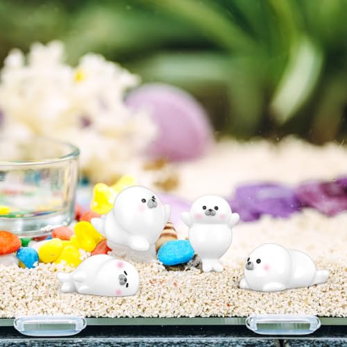 Mini Resin Seal Figurines - 4Pcs Adorable Ocean Decor