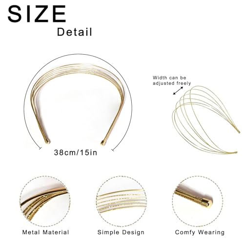 2 Pack Gold Multi-Layer Metal Headbands for Women