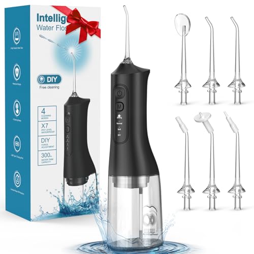 Cemobene Cordless Water Flosser, 300ML Portable Oral Irrigator with 6 Tips