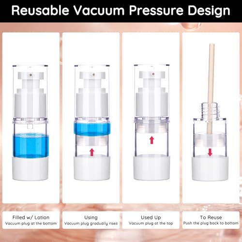 Segbeauty 4pcs Refillable Airless Pump Jars Set 10 Pack Travel Size Lotion Bottles 1oz+0.5oz+0.2oz