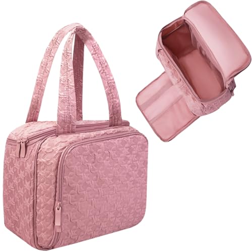 Pink Travel Toiletry Bag for Women, Large Waterproof Cosmetic Organizer with Handle