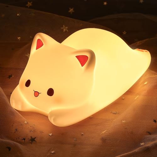 LOVERUIS Cat Night Light for Kids - Colorful Dimmable Nursery Lamp
