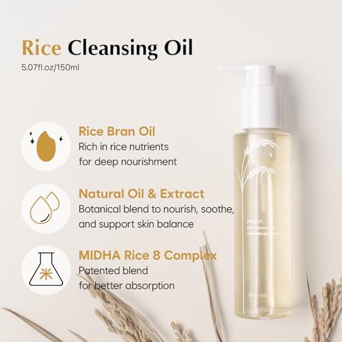 MIDHA Rice Bran Cleansing Oil - Gentle Makeup Remover & Deep Cleanser