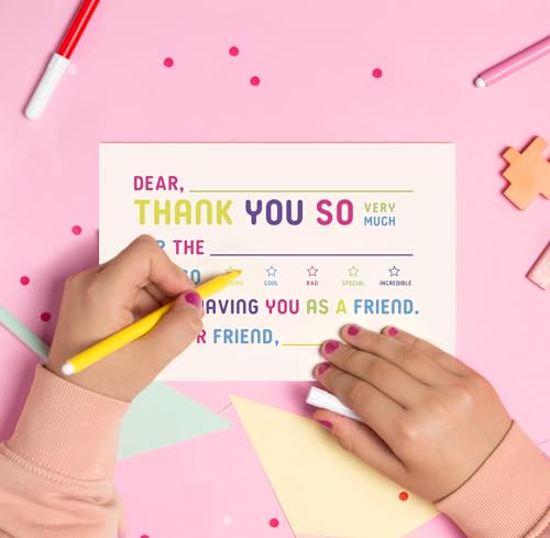 25-Pack Kids Thank You Cards with Envelopes - Colorful Fill-in-the-Blank Design