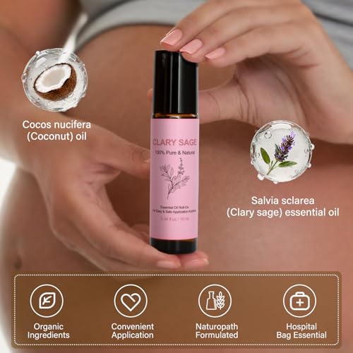 Clary Sage Oil Roller for Labor - Natural Labor and Delivery Essentials,Hospital Bag Must Haves for Pregnant Women&New Mom