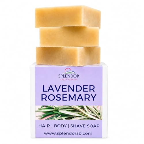 Lavender Rosemary Essential Oil Bar Soap – Handmade Vegan 3.5oz (Pack of 3)