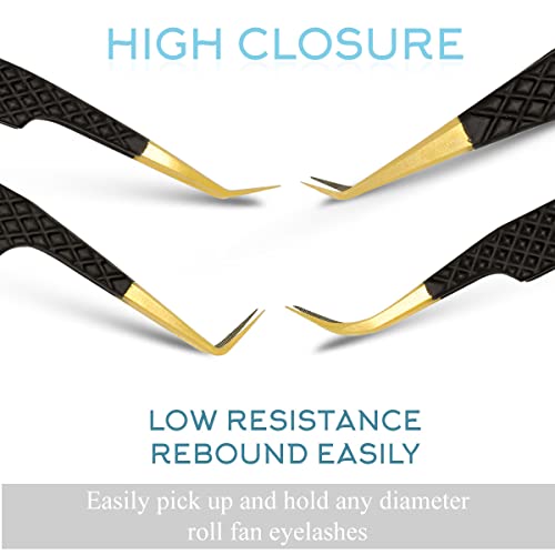 SIVOTE Fiber Tip Lash Tweezers Set of 4 with Black Variation - Diamond Grip Japanese Steel Anti-Rust