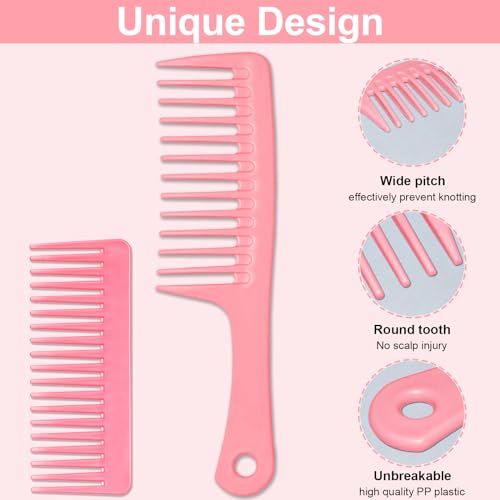 Pink Wide Tooth Comb for Curly Hair - Detangling Styling Comb for Wet & Dry Hair - 2 Pack