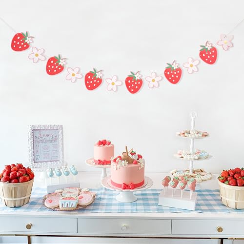Strawberry and Daisy Banner for Birthday Party Decorations