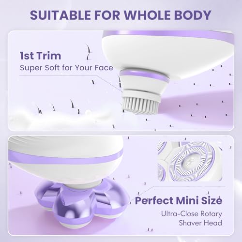Electric Razors for Women - Upgraded Magnetic Electric Shaver for Women, Cordless Painless Hair Remover for Legs Bikini Face, Lady Trimmer for Sensitive Skin, Detachable and Waterproof, Purple