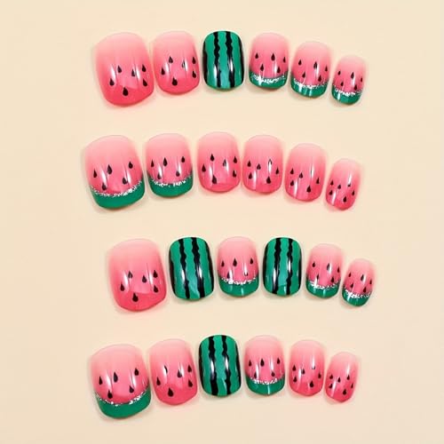Watermelon Press On Nails - Short Square Acrylic Nail Art Set